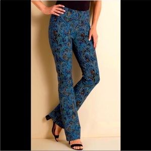 Soft Surroundings Marbled Peacock Print Pants  Stretch Ponte Size Large